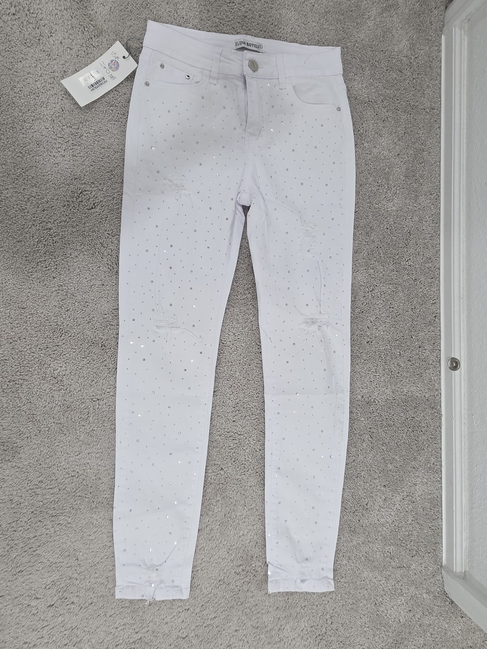 White Rhinestone Skinny Jeans